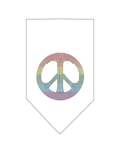 Rainbow Peace Sign Rhinestone Bandana White Large