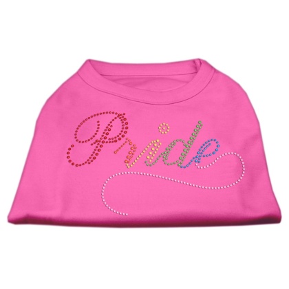 Rainbow Pride Rhinestone Shirts Bright Pink L