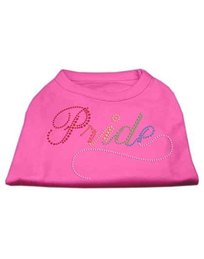 Rainbow Pride Rhinestone Shirts Bright Pink L