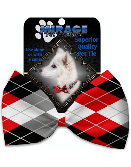 Red and Grey Argyle Pet Bow Tie