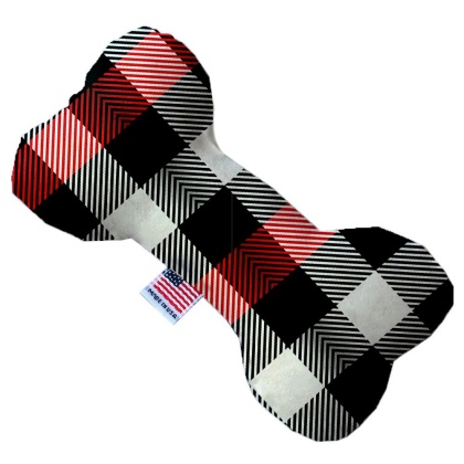 Red and White Buffalo Check 10 Inch Canvas Bone Dog Toy