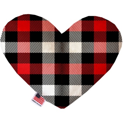 Red and White Buffalo Check 6 Inch Canvas Heart Dog Toy