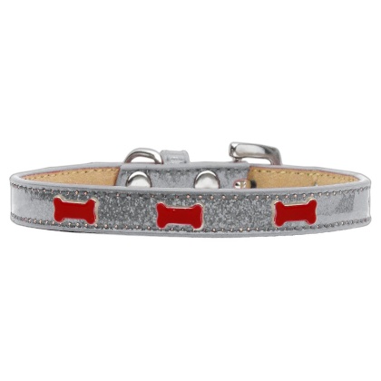 Red Bone Widget Dog Collar Silver Ice Cream Size 10
