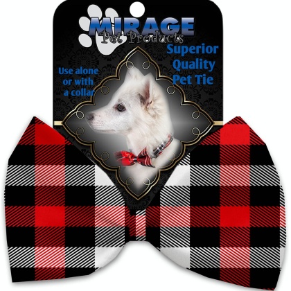 Red and White Buffalo Check Pet Bow Tie