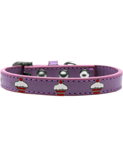 Red Cupcake Widget Dog Collar Lavender Size 10