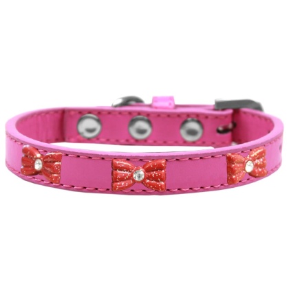 Red Glitter Bow Widget Dog Collar Bright Pink Size 10