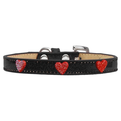Red Glitter Heart Widget Dog Collar Black Ice Cream Size 10