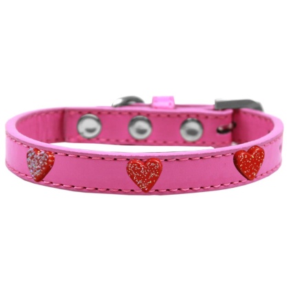 Red Glitter Heart Widget Dog Collar Bright Pink Size 10