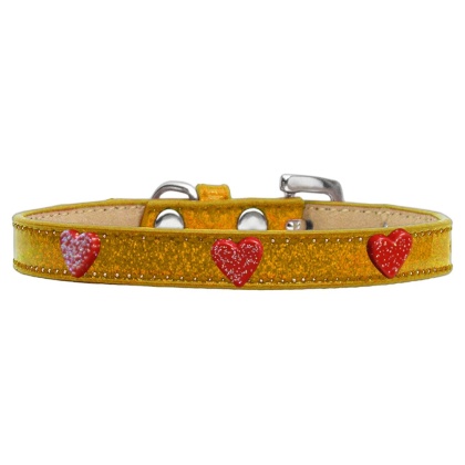 Red Glitter Heart Widget Dog Collar Gold Ice Cream Size 10
