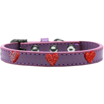 Red Glitter Heart Widget Dog Collar Lavender Size 10