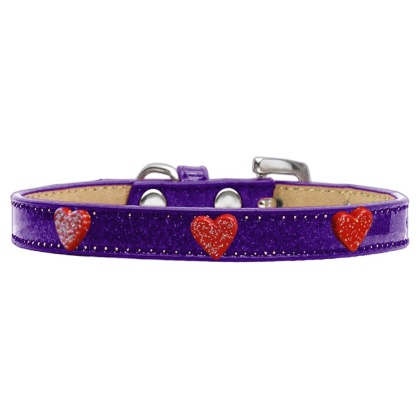 Red Glitter Heart Widget Dog Collar Purple Ice Cream Size 10