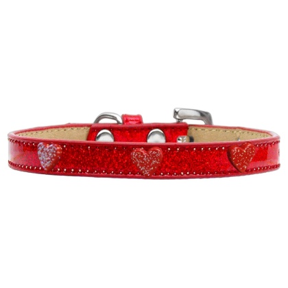 Red Glitter Heart Widget Dog Collar Red Ice Cream Size 10