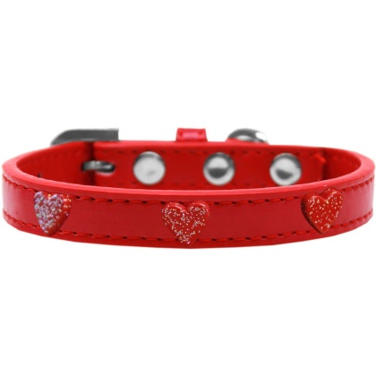 Red Glitter Heart Widget Dog Collar Red Size 10