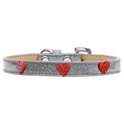 Red Glitter Heart Widget Dog Collar Silver Ice Cream Size 10