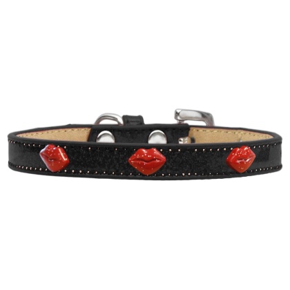 Red Glitter Lips Widget Dog Collar Black Ice Cream Size 10