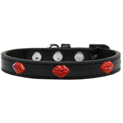 Red Glitter Lips Widget Dog Collar Black Size 10