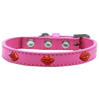 Red Glitter Lips Widget Dog Collar Bright Pink Size 10