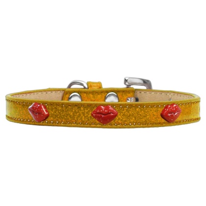 Red Glitter Lips Widget Dog Collar Gold Ice Cream Size 10
