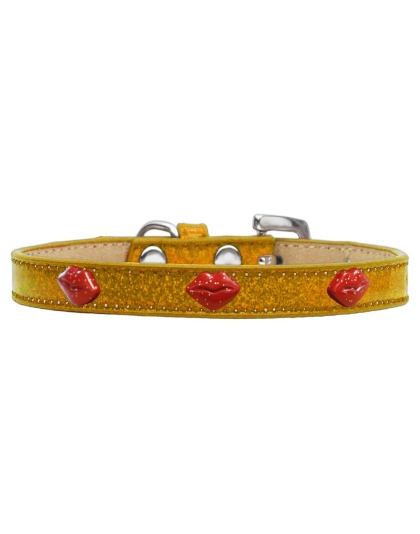 Red Glitter Lips Widget Dog Collar Gold Ice Cream Size 10