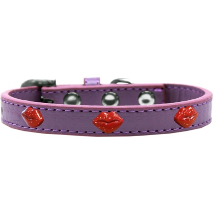 Red Glitter Lips Widget Dog Collar Lavender Size 10