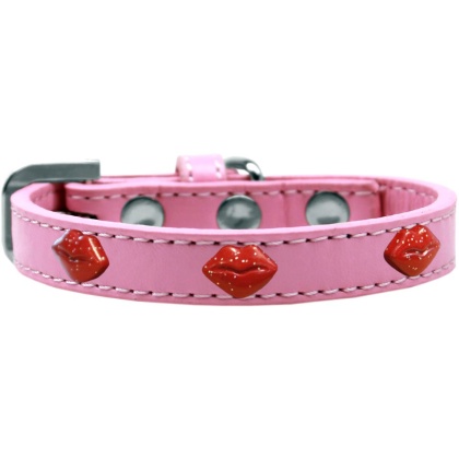 Red Glitter Lips Widget Dog Collar Light Pink Size 10