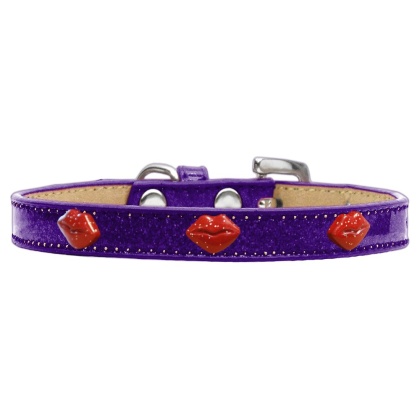 Red Glitter Lips Widget Dog Collar Purple Ice Cream Size 10