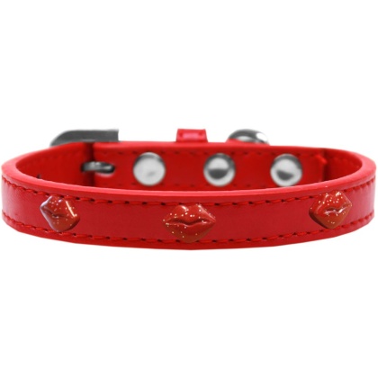 Red Glitter Lips Widget Dog Collar Red Size 10