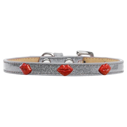 Red Glitter Lips Widget Dog Collar Silver Ice Cream Size 10