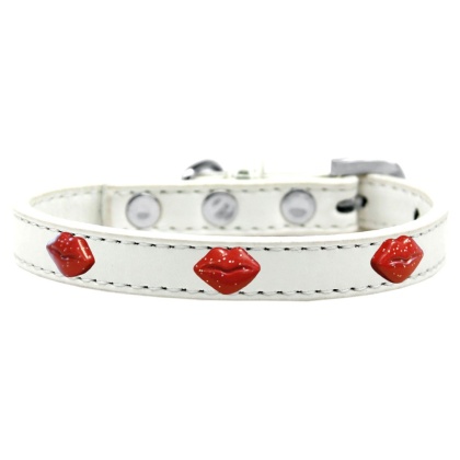 Red Glitter Lips Widget Dog Collar White Size 10