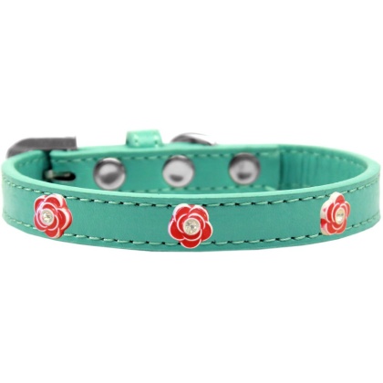 Red Rose Widget Dog Collar Aqua Size 10