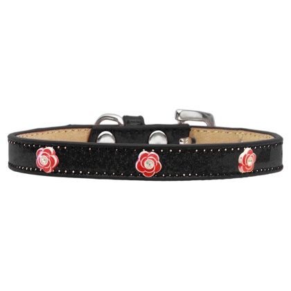 Red Rose Widget Dog Collar Black Ice Cream Size 10