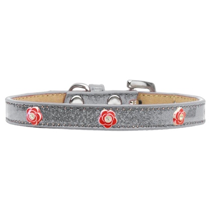 Red Rose Widget Dog Collar Silver Ice Cream Size 10