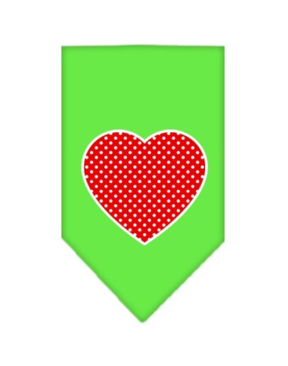 Red Swiss Dot Heart Screen Print Bandana Lime Green Large