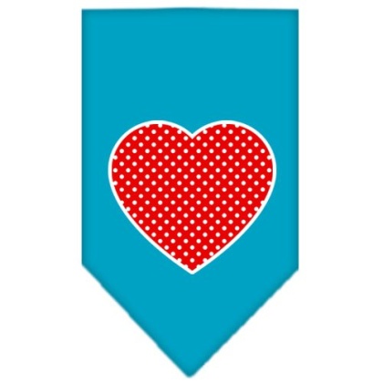 Red Swiss Dot Heart Screen Print Bandana Turquoise Large