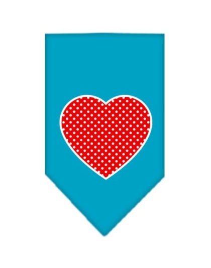 Red Swiss Dot Heart Screen Print Bandana Turquoise Large