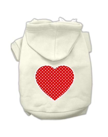 Red Swiss Dot Heart Screen Print Pet Hoodies Cream Size L