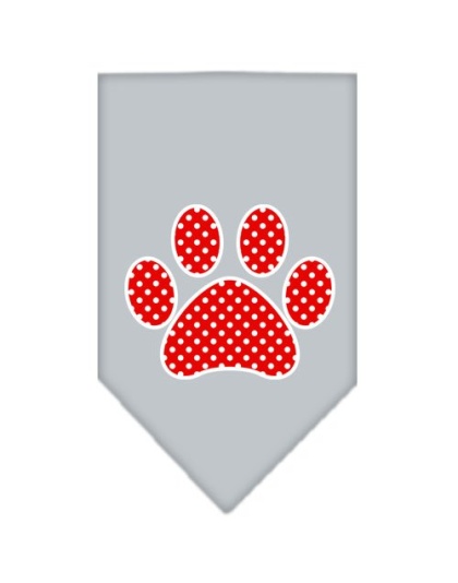 Red Swiss Dot Paw Screen Print Bandana Grey Large