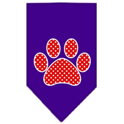 Red Swiss Dot Paw Screen Print Bandana Purple Large