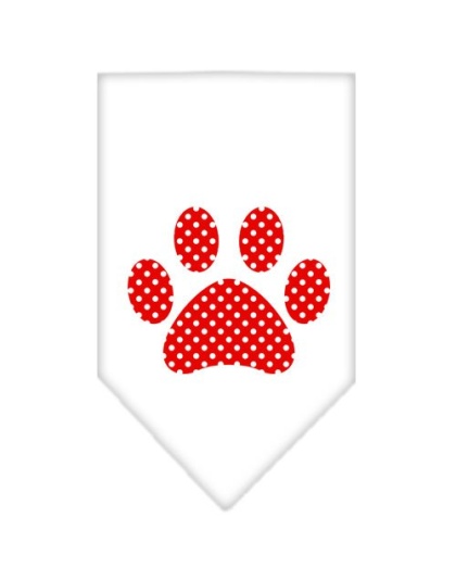 Red Swiss Dot Paw Screen Print Bandana White Large