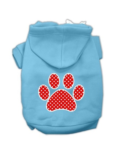 Red Swiss Dot Paw Screen Print Pet Hoodies Baby Blue Size Lg