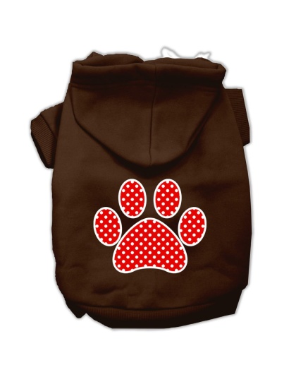 Red Swiss Dot Paw Screen Print Pet Hoodies Brown Size Lg