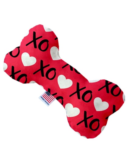 Red XOXO 10 inch Canvas Bone Dog Toy