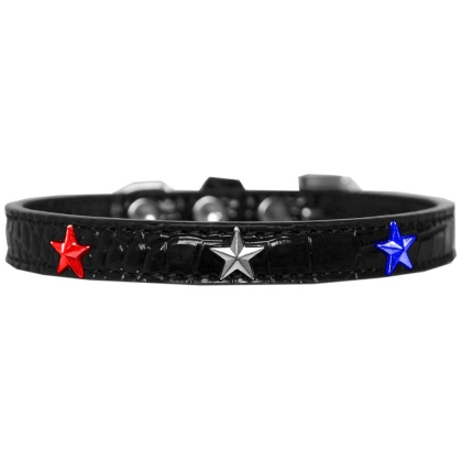 Red, White and Blue Star Widget Croc Dog Collar Black Size 10