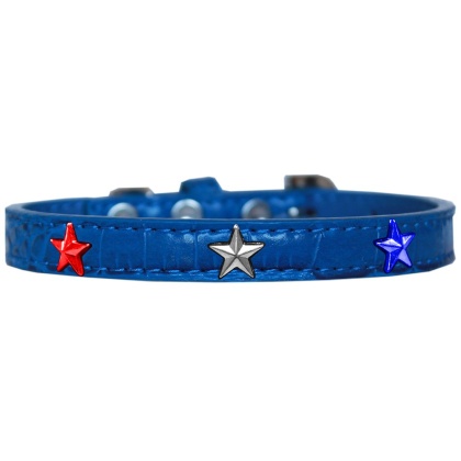 Red, White and Blue Star Widget Croc Dog Collar Blue Size 10