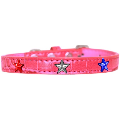 Red, White and Blue Star Widget Croc Dog Collar Bright Pink Size 10