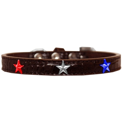 Red, White and Blue Star Widget Croc Dog Collar Chocolate Size 10
