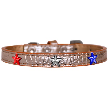 Red, White and Blue Star Widget Croc Dog Collar Copper Size 10