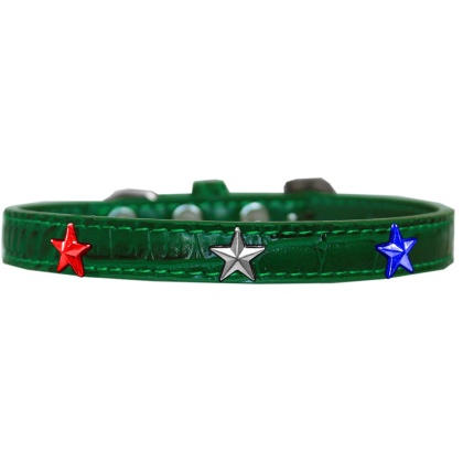 Red, White and Blue Star Widget Croc Dog Collar Emerald Green Size 10