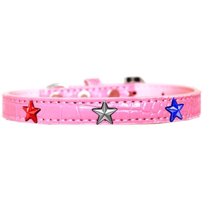 Red, White and Blue Star Widget Croc Dog Collar Light Pink Size 10