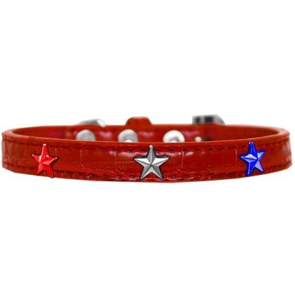 Red, White and Blue Star Widget Croc Dog Collar Red Size 10